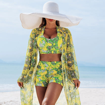 Multi-Color Print Bikini Three-Piece Set – Padded Swimwear for Women