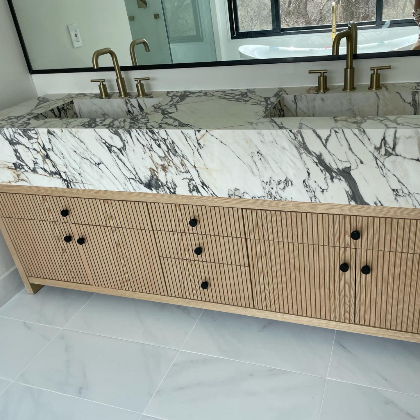 Porcelain Double Sink Corchia Gold - Italian Calacatta Marble