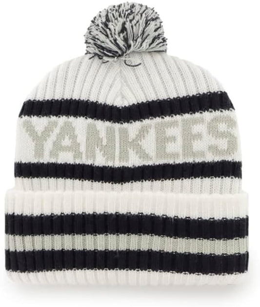 47 New York Yankees Adult Bering Cuffed Knit Pom Beanie Hat - White