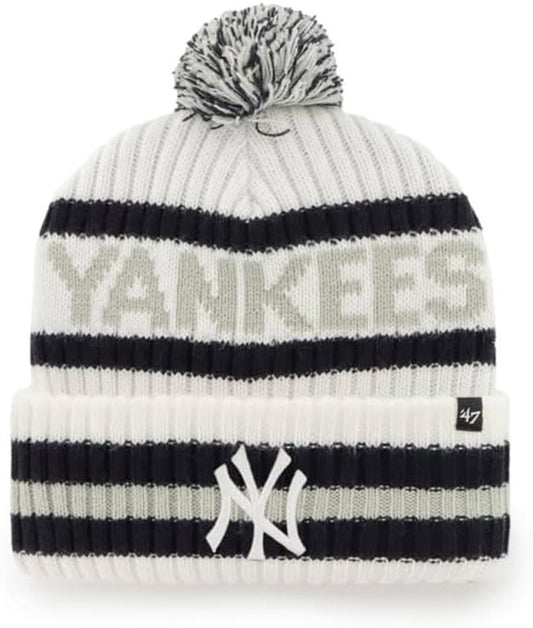 47 New York Yankees Adult Bering Cuffed Knit Pom Beanie Hat - White
