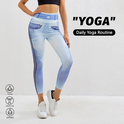 Denim-Look Peach Butt Yoga Leggings – Slim Fit Fitness Workout Pants