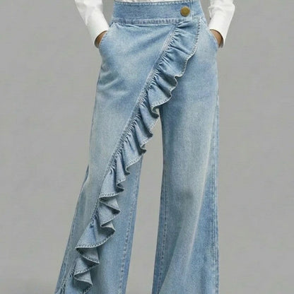 Women's Vintage Irregular Mid-Waist Slim Denim Jeans – Dark Blue, Light Blue, Black