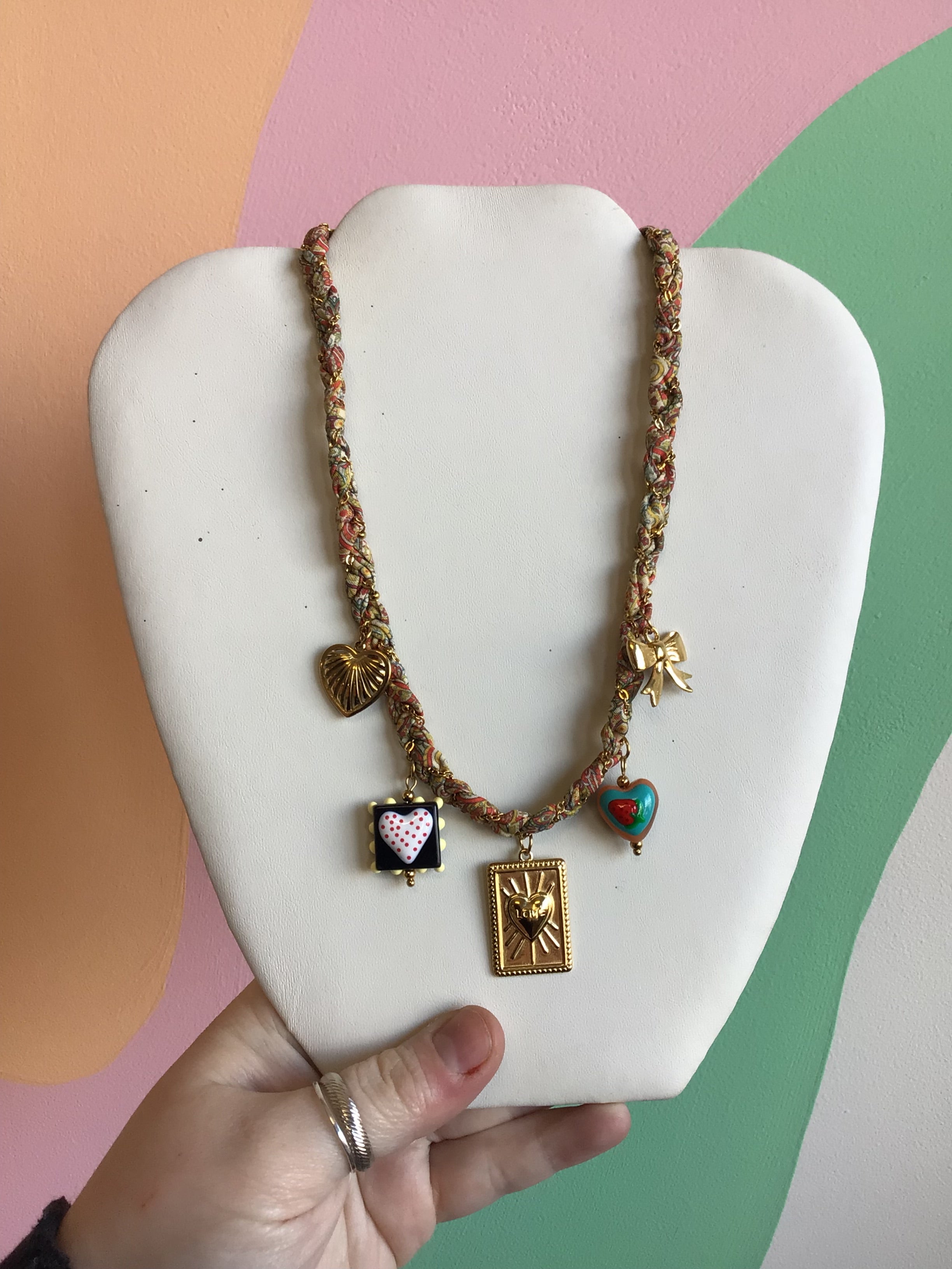 Braided Fabric Charm Necklace