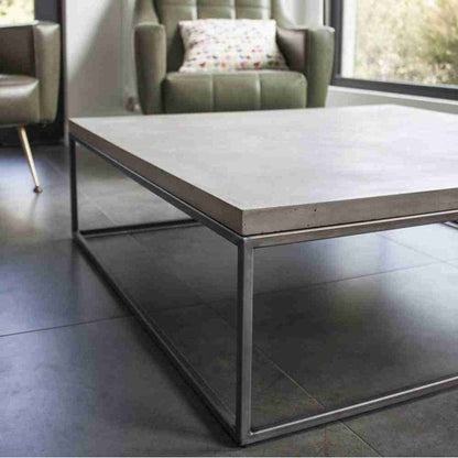 Concrete Coffee Table Modern Barocco Acheron 47x47 Steel Legs