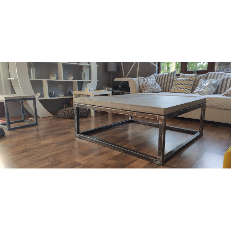 Concrete Modern Coffee Table With Metal Legs Barocco Design 39.5W x 24L Inches