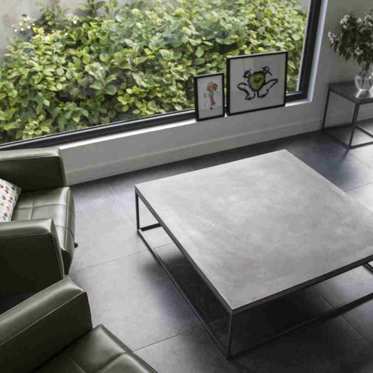Concrete Coffee Table Modern Barocco Acheron 47x47 Steel Legs