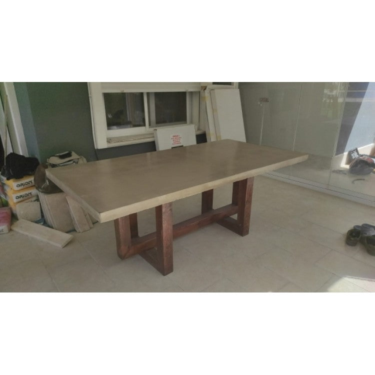 Lightweight Concrete Rectangular Dining Table - Industrial Style with Wood 39x94.5