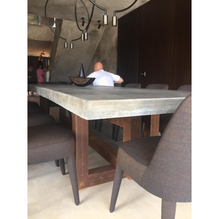 Lightweight Concrete Rectangular Dining Table 39x110 - Pine Legs Industrial Design