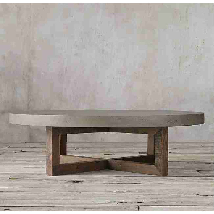 Round Concrete Coffee Table - Yellow Pine Base 31.5in Diameter