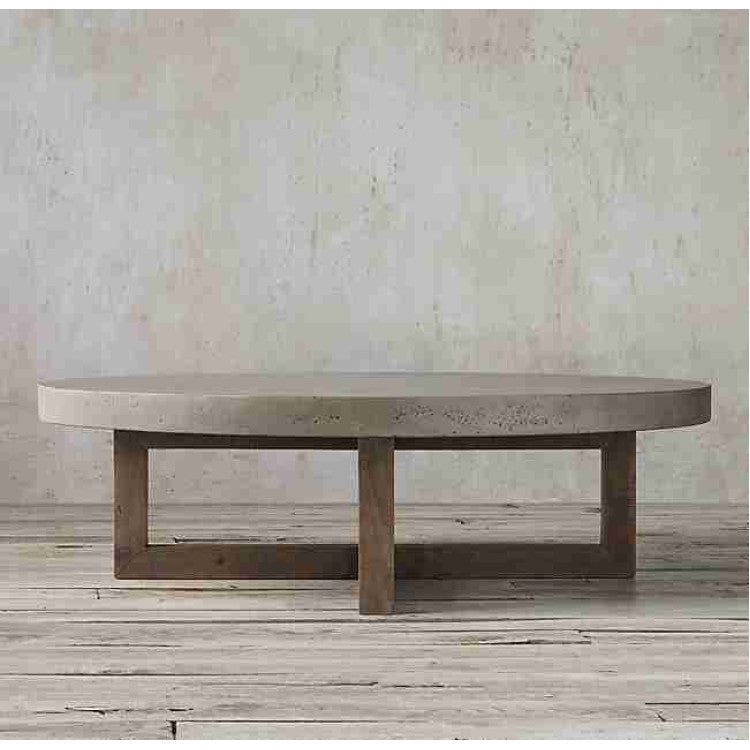 Lightweight GFRC Concrete Round Coffee Table - Modern Industrial Design 20x16 Inch