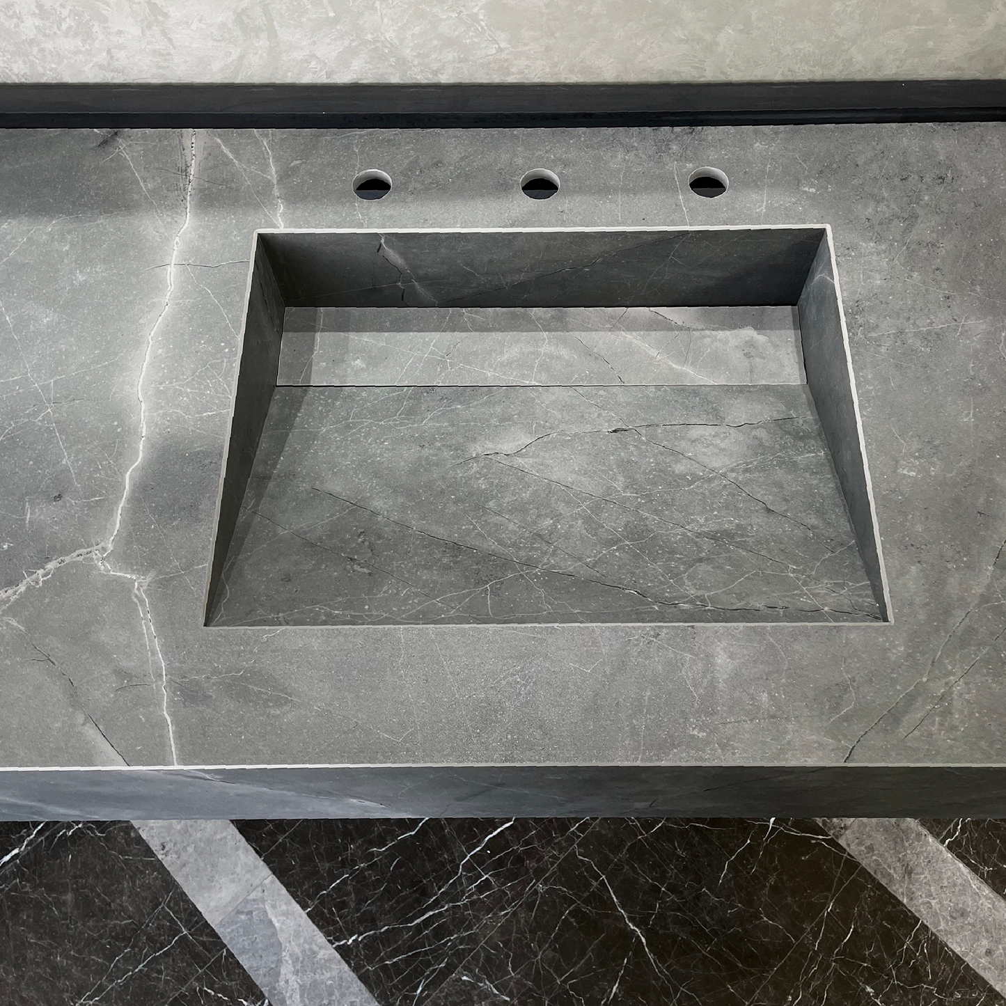 Armani Grey Engineered Porcelain Double Sink Handcrafted with Modern Marble Aesthetics