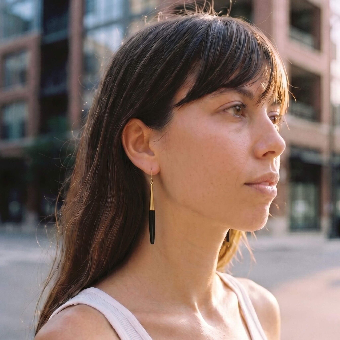 Brass & Horn Spike Drop Earrings | Luna