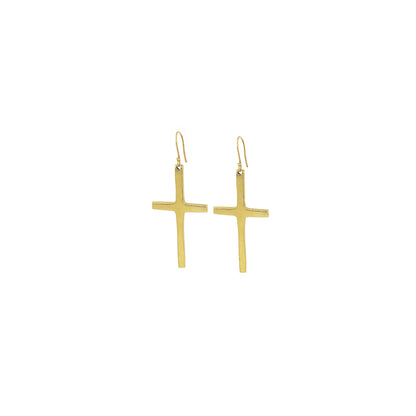 Smooth Brass Cross Drop Earrings | Cross