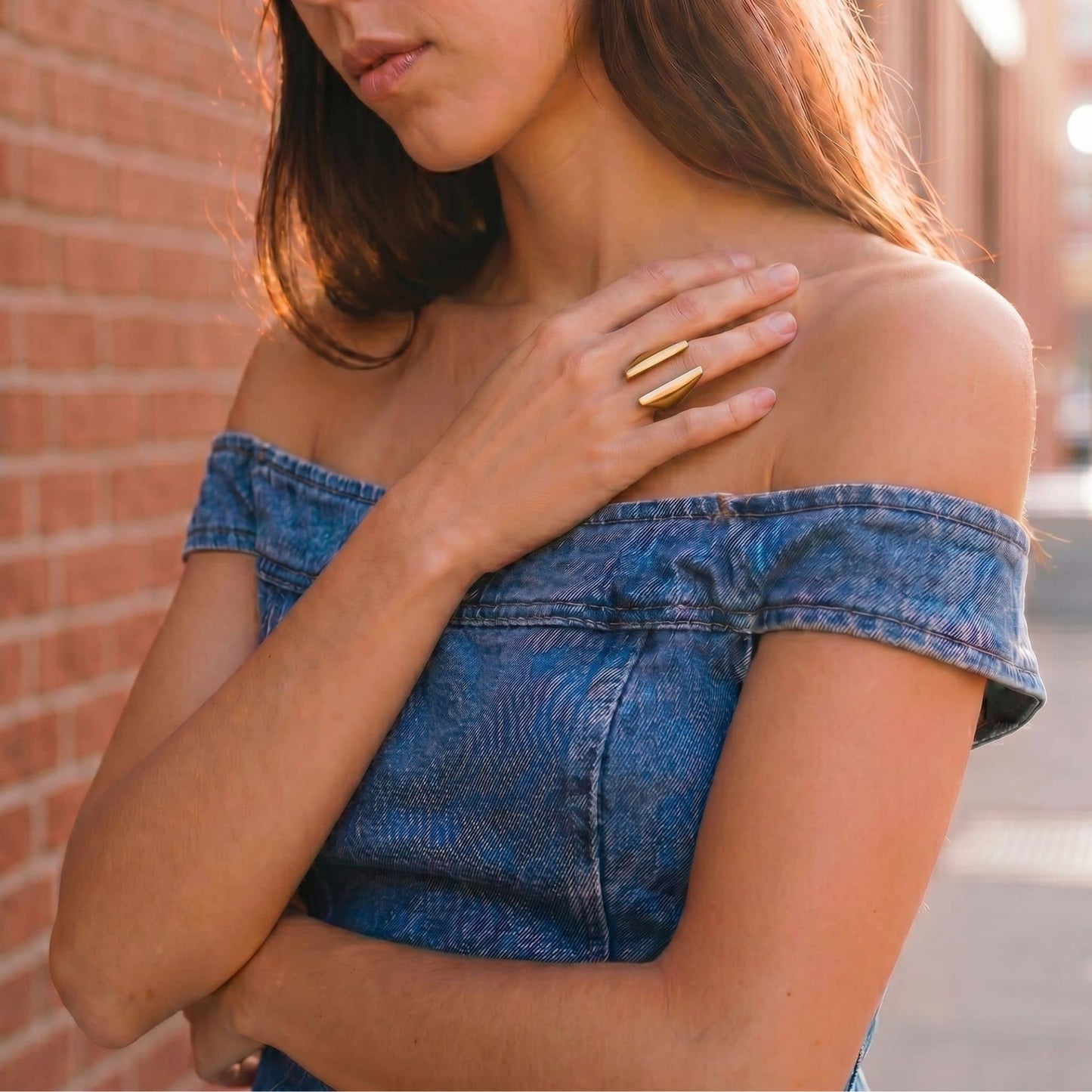 Brass Double Bar Adjustable Ring | Sema