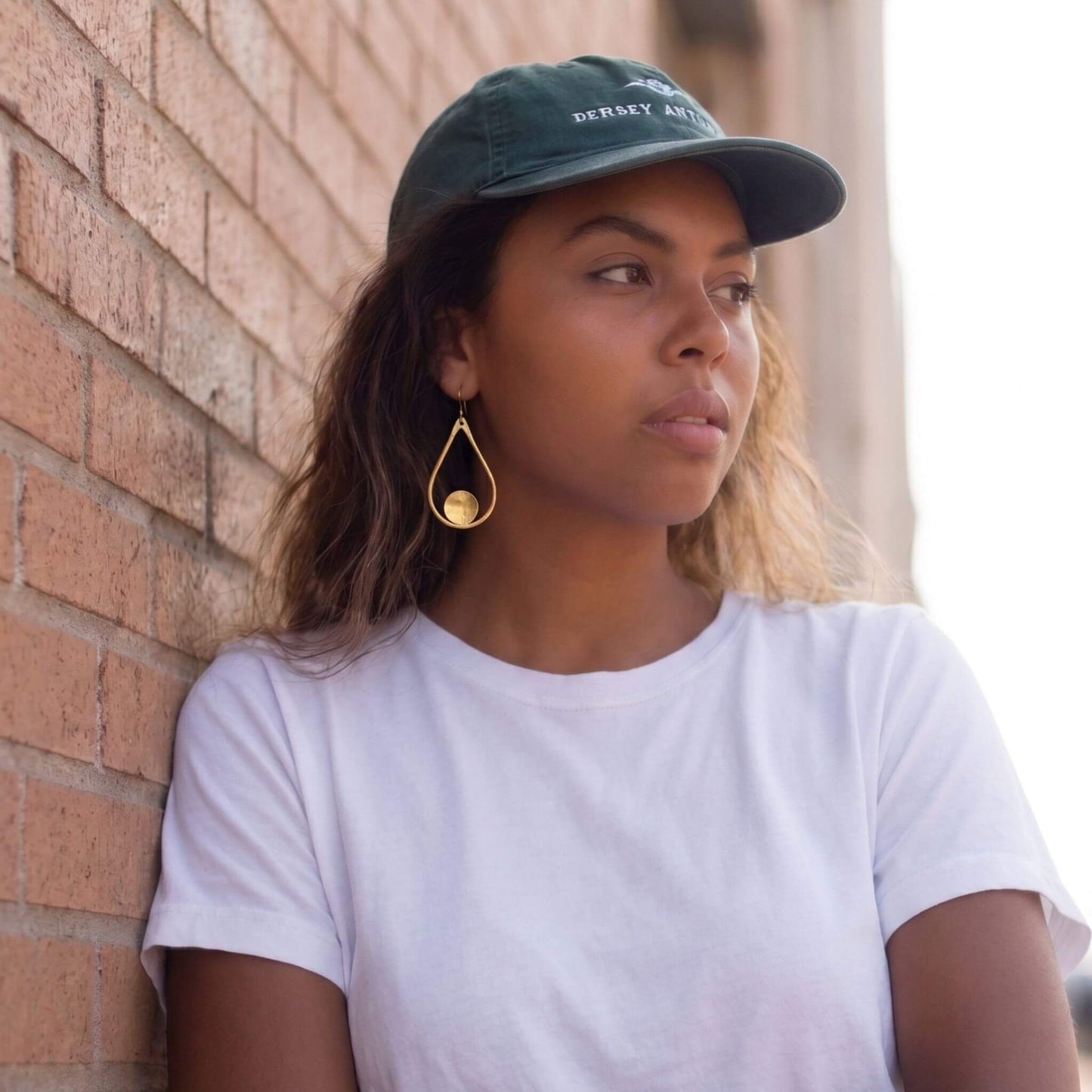 Open Teardrop with Disc Brass Earrings | Shani