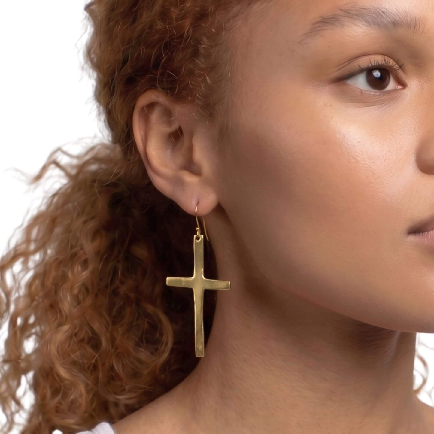 Smooth Brass Cross Drop Earrings | Cross