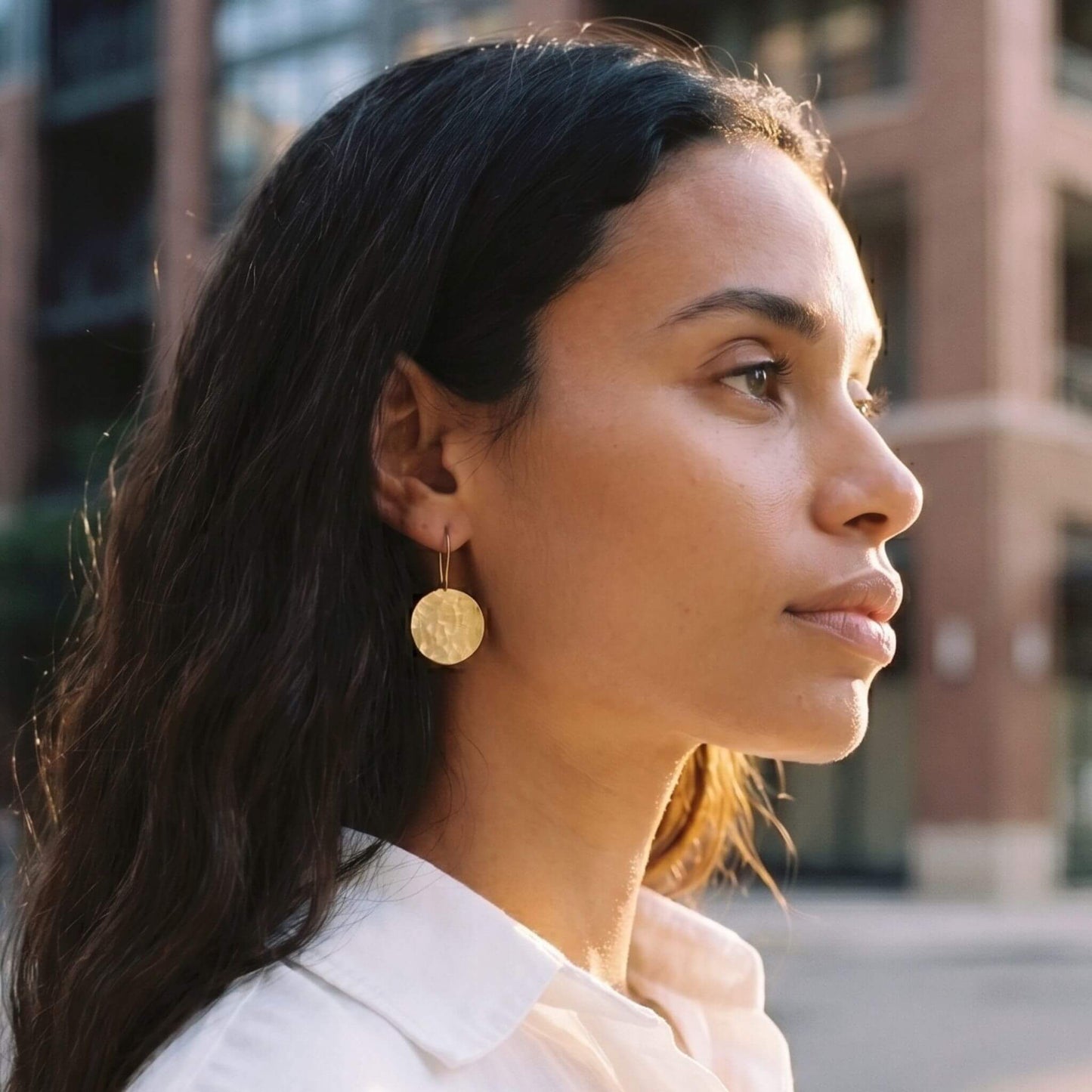 Hammered Disc Brass Drop Earrings | Njiwa