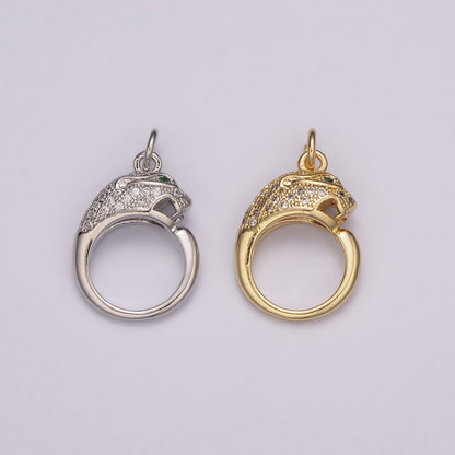 Gold, Silver Micro Paved Circular Leopard Panther Pendant Round Charm | E701 E702