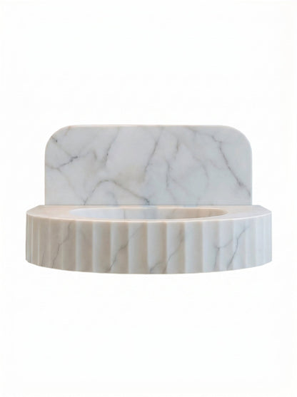 Carrara White Marble Wall-Mount Bathroom Sink with Fluted Front Design 16W x 24L x 6H