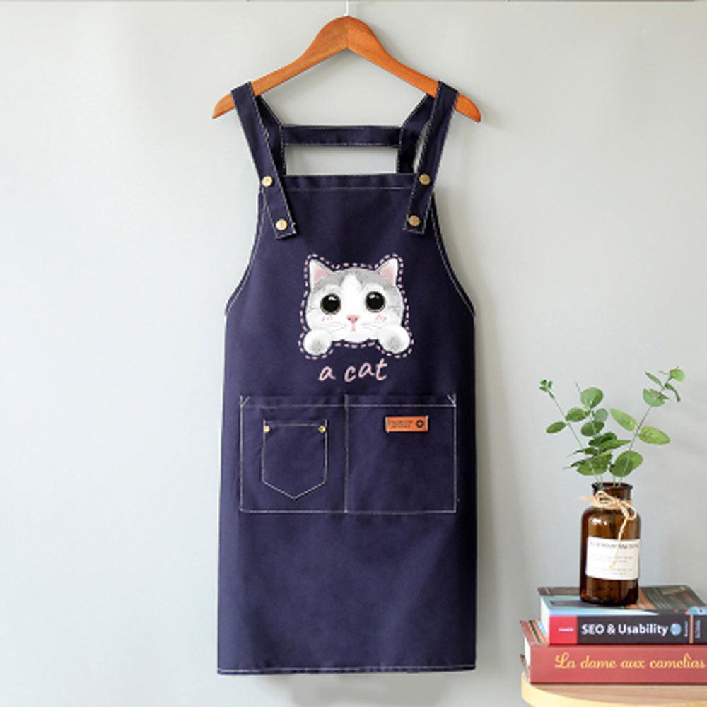 Cute Cat Apron – Durable Canvas Kitchen Apron with 3 Pockets
