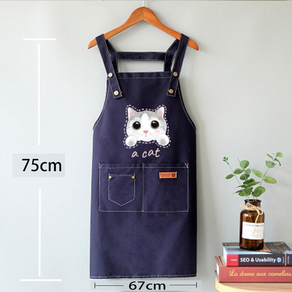 Cute Cat Apron – Durable Canvas Kitchen Apron with 3 Pockets