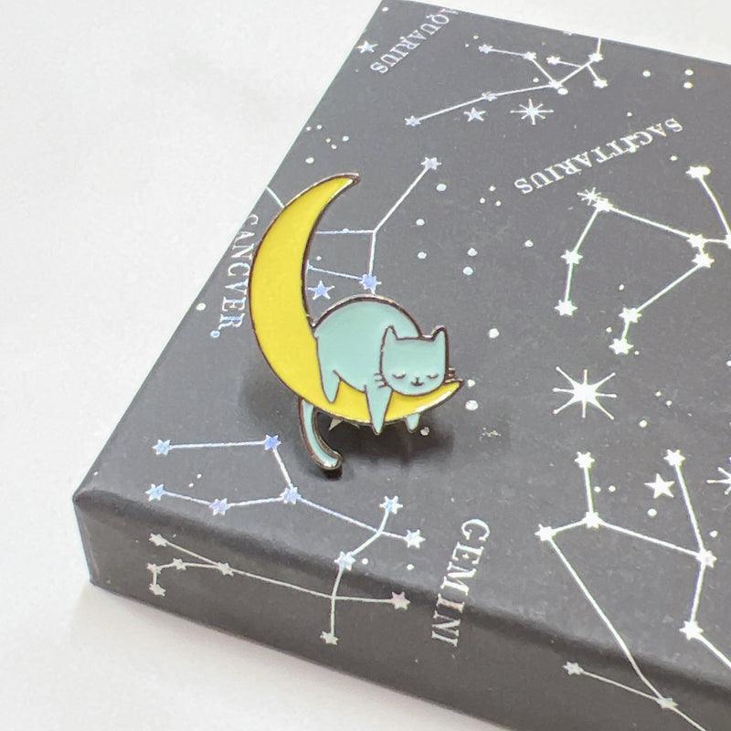 Sleepy Cat on Moon Enamel Pin – Cute Gift for Cat Lovers