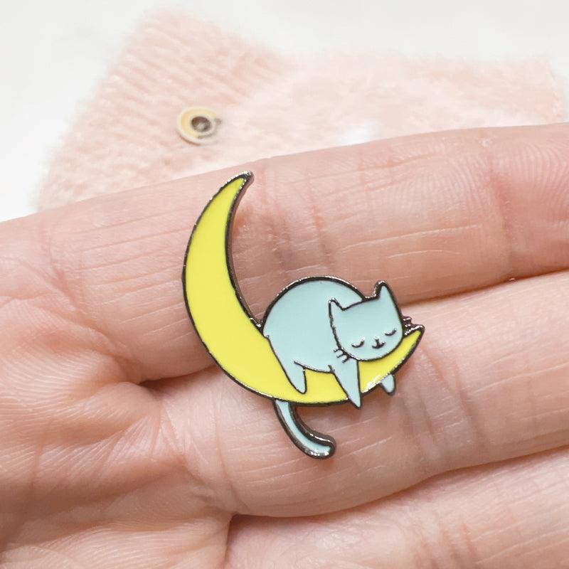 Sleepy Cat on Moon Enamel Pin – Cute Gift for Cat Lovers