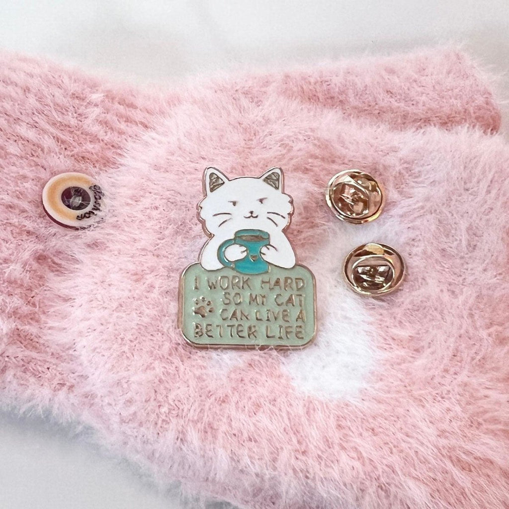 Work Hard for Cat Enamel Pin – Cute Gift for Proud Pet Owners