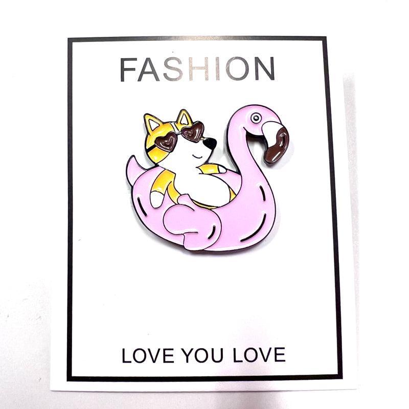 Corgi Flamingo Floatie Pin – Summer Enamel Gift for Dog Lovers