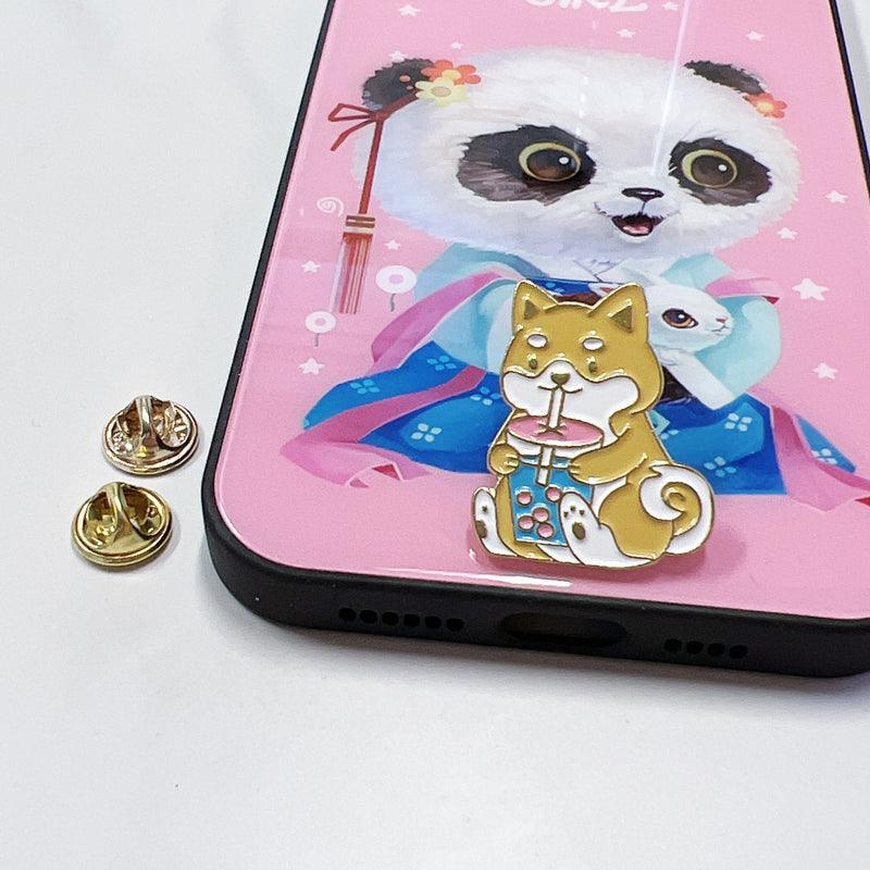 Corgi Drinking Boba Enamel Pin – Cute Dog and Bubble Tea Gift