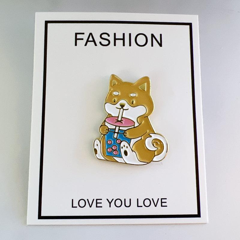 Corgi Drinking Boba Enamel Pin – Cute Dog and Bubble Tea Gift