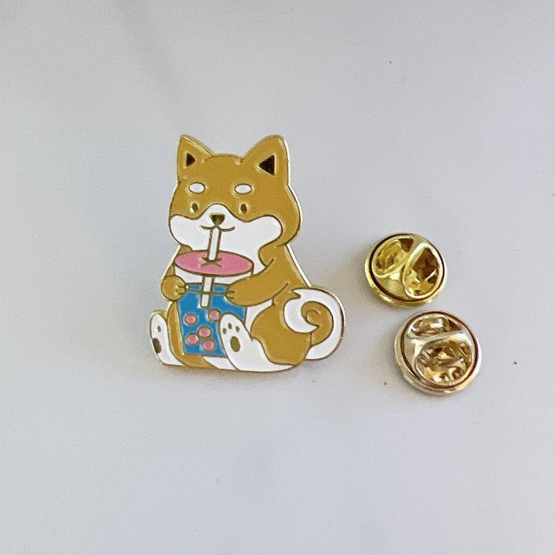 Corgi Drinking Boba Enamel Pin – Cute Dog and Bubble Tea Gift