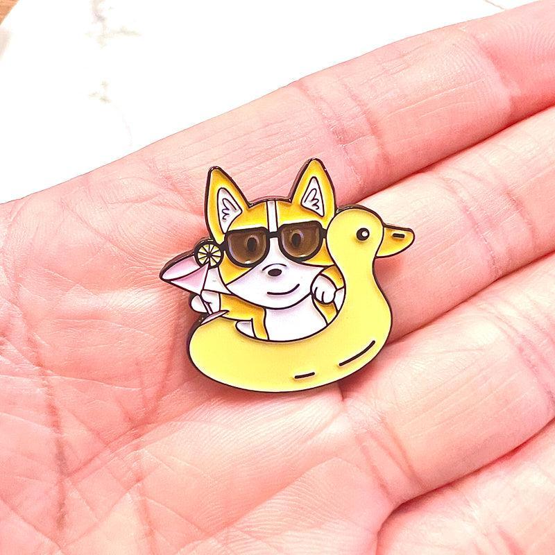 Corgi Floaty Enamel Pin – Fun Summer Accessory for Dog Fans