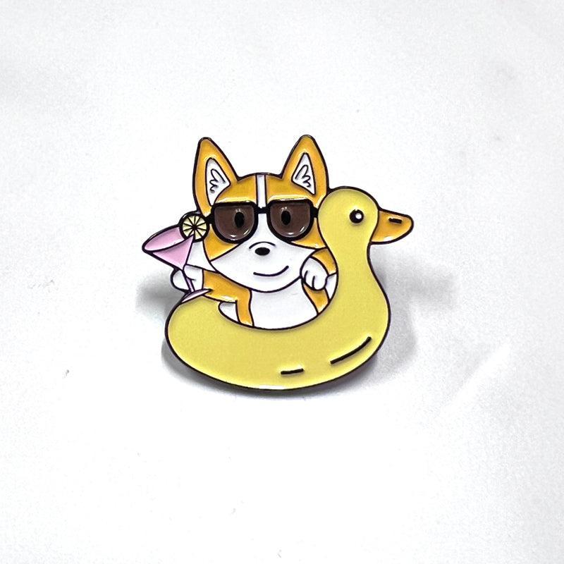 Corgi Floaty Enamel Pin – Fun Summer Accessory for Dog Fans