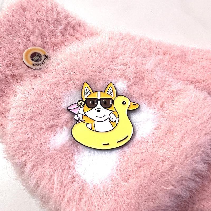 Corgi Floaty Enamel Pin – Fun Summer Accessory for Dog Fans