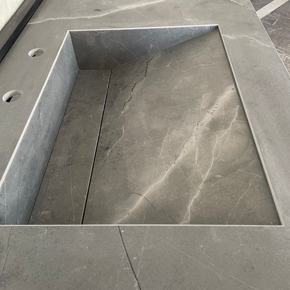 Armani Grey Engineered Porcelain Double Sink Handcrafted with Modern Marble Aesthetics