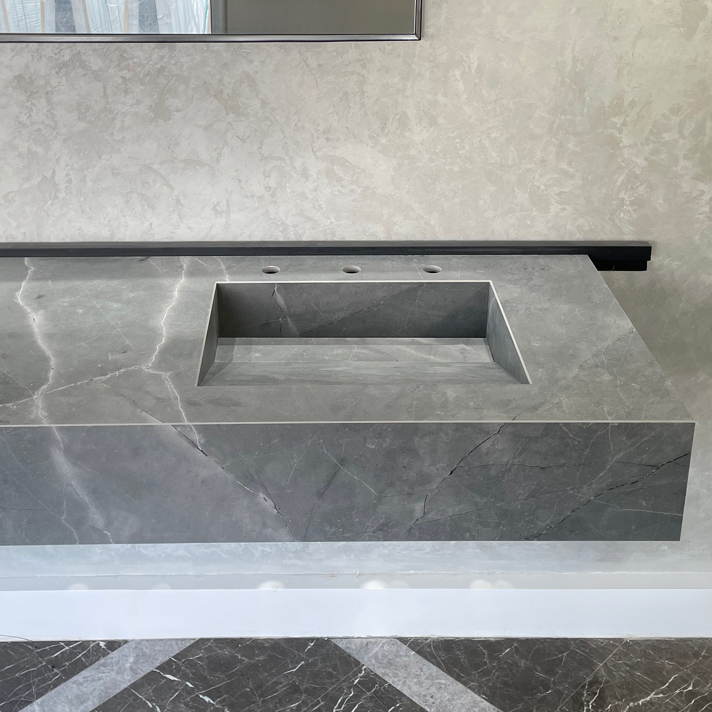 Armani Grey Engineered Porcelain Double Sink Handcrafted with Modern Marble Aesthetics