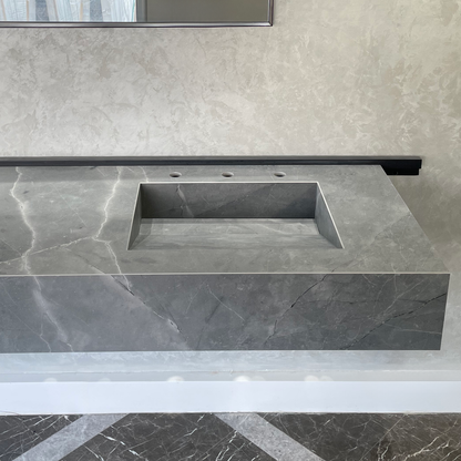 Armani Grey Engineered Porcelain Double Sink Handcrafted with Modern Marble Aesthetics
