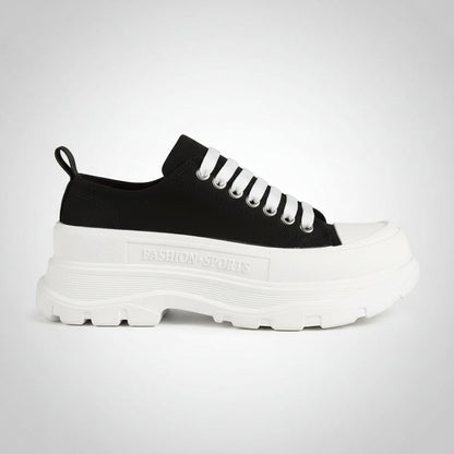 Lace-Up Round Toe Platform Sneakers – Canvas Chunky Sole