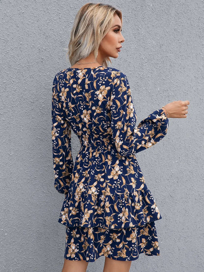🌸 Floral Layered Surplice Balloon Sleeve Dress
