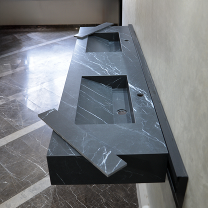 Engineered Marble Nero Marquina Double Sink Italian Handmade