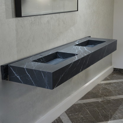 Engineered Marble Nero Marquina Double Sink Italian Handmade