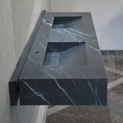 Engineered Marble Nero Marquina Double Sink Italian Handmade