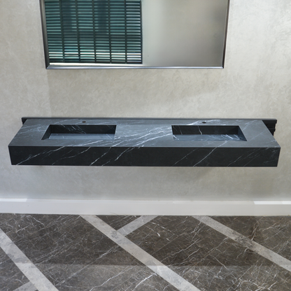 Engineered Marble Nero Marquina Double Sink Italian Handmade