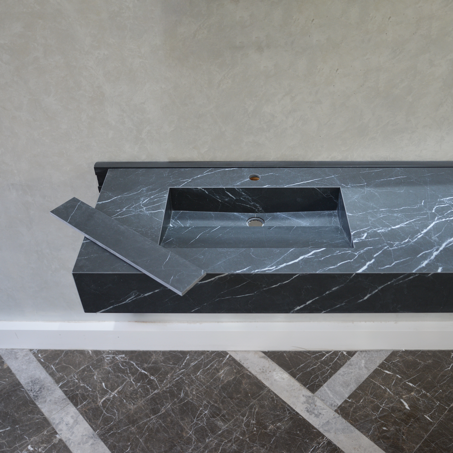 Engineered Marble Nero Marquina Double Sink Italian Handmade