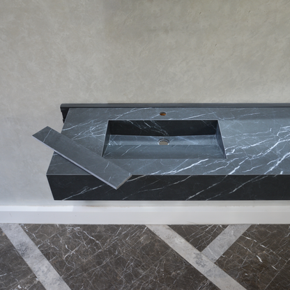 Engineered Marble Nero Marquina Double Sink Italian Handmade