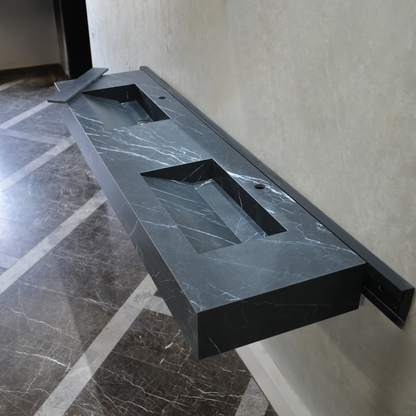 Engineered Marble Nero Marquina Double Sink Italian Handmade
