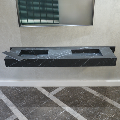 Engineered Marble Nero Marquina Double Sink Italian Handmade