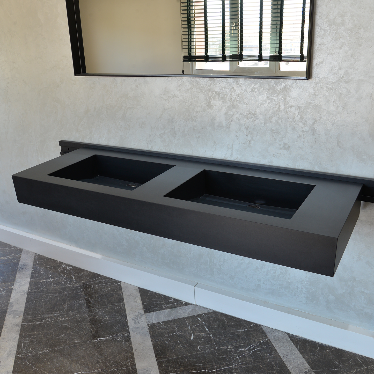 Handcrafted Infinity Black Engineered Porcelain Sink Model Es-080 for Modern Bathrooms