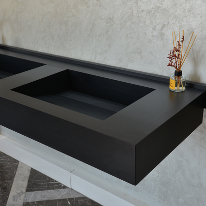 Handcrafted Infinity Black Engineered Porcelain Sink Model Es-080 for Modern Bathrooms